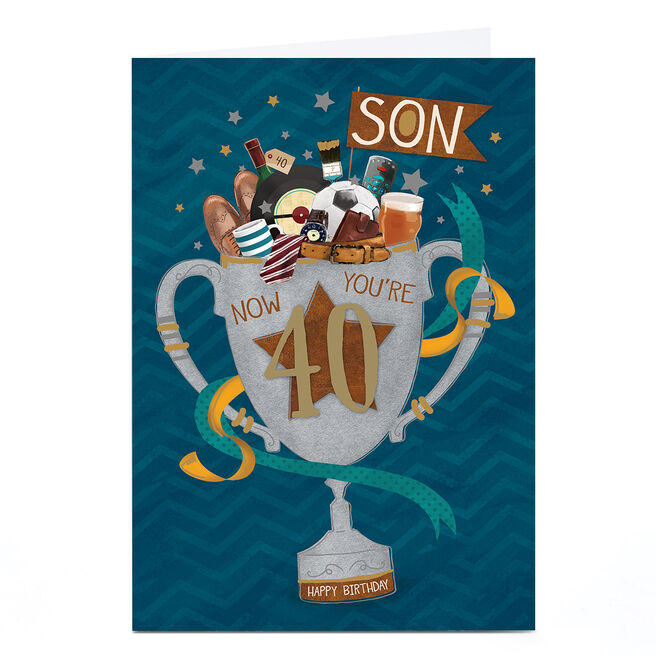 Personalised 40th Birthday Card - Trophy Full of Treats, Son