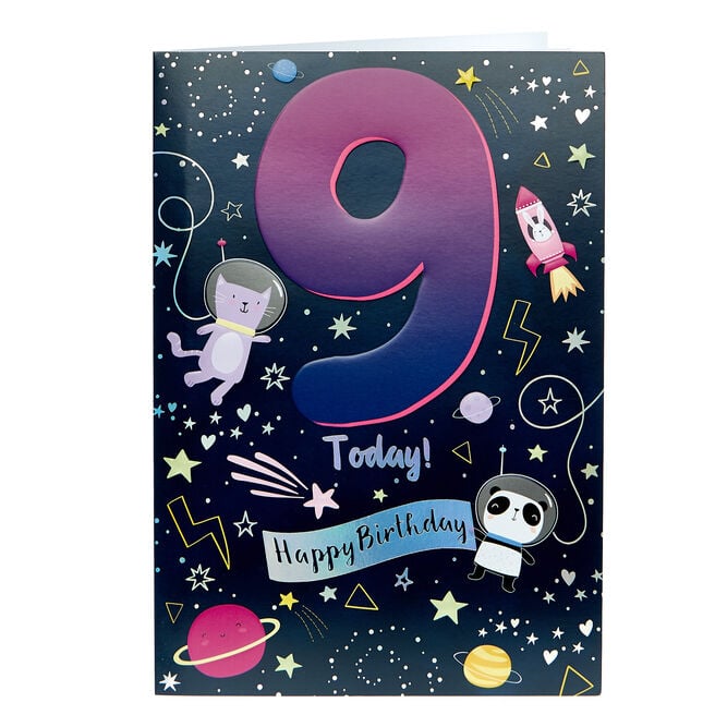 9th Birthday Card - Space Animals 