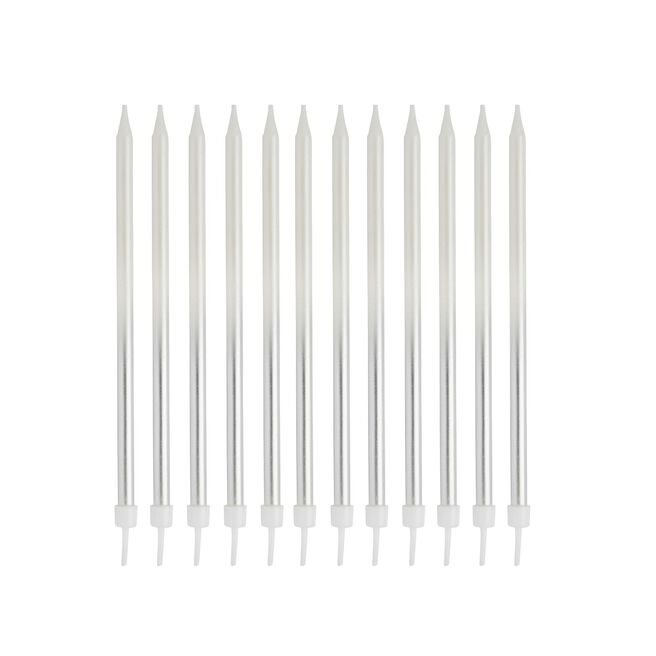 Silver Tall Ombre Skinny Cake Candles - Pack of 12