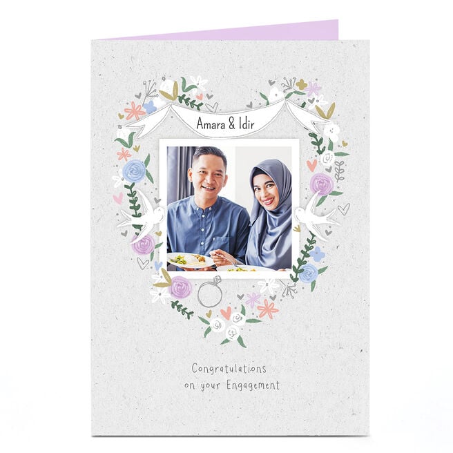 Photo Engagement Card - Heart-Shaped Wreath