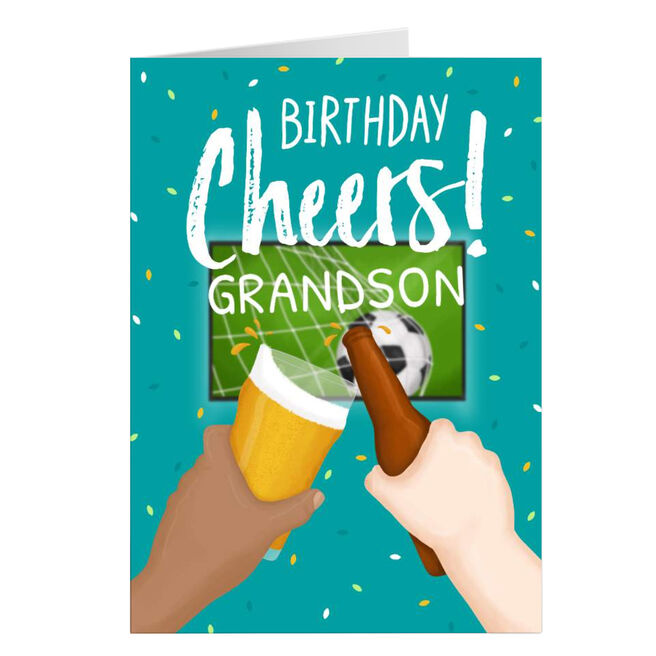 Personalised Birthday Card - Cheers Footie & Beer, Grandson