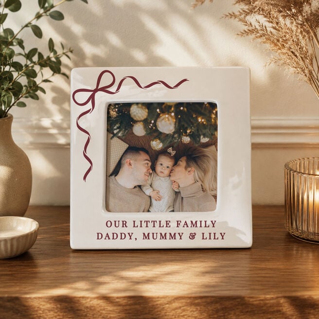 Personalised Red Bow Ceramic 4x4-Inch Photo Frame