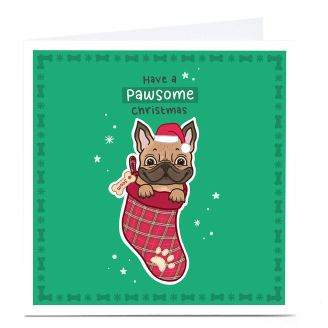 Personalised Blue Kiwi Chrismas Card - Frenchie Stocking