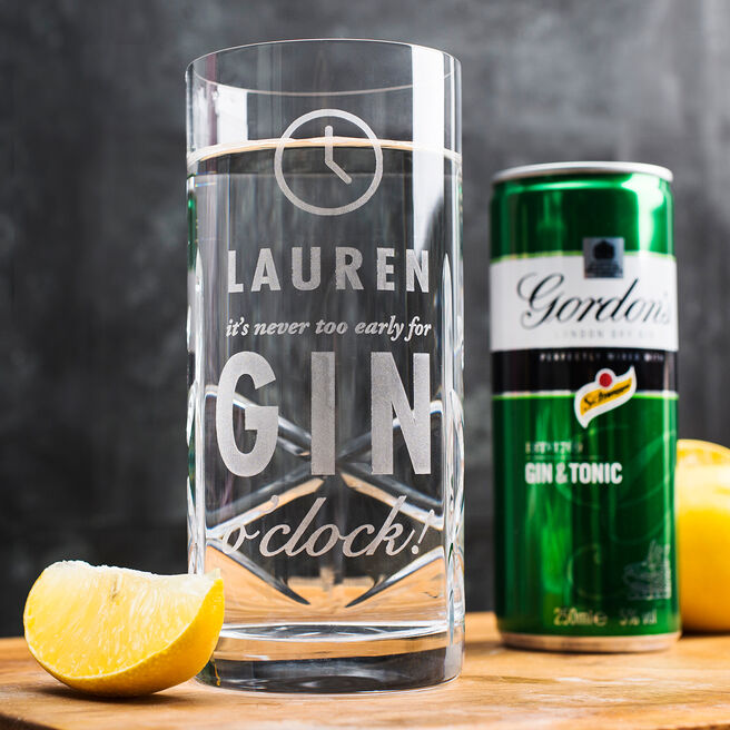 Engraved Crystal Highball Glass with Gin & Tonic Can - Gin O'Clock