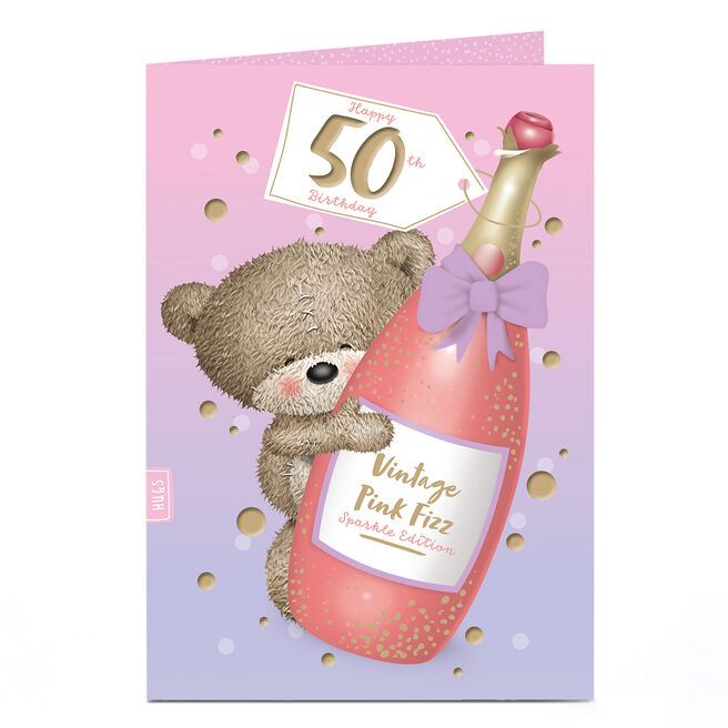 Hugs 50th Birthday Card - Vintage Pink Fizz