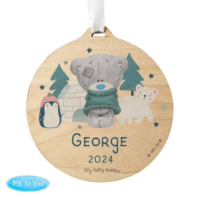 Personalised Winter Explorer Tiny Tatty Teddy Wooden Decoration