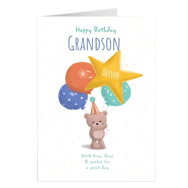 Hugs Bear Personalised Birthday Card - Grandson, Wishes For A Great Day
