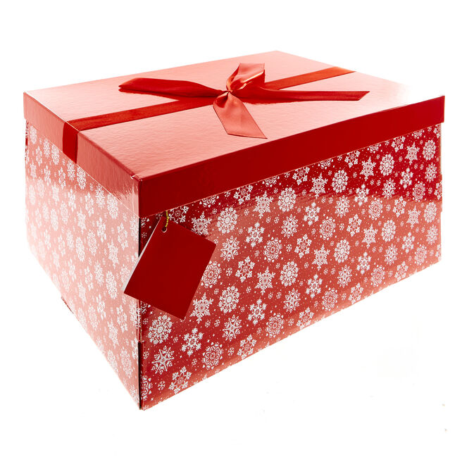 Red & White Snowflakes Flat-Pack Crate Gift Box 