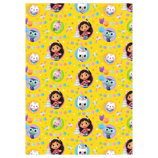 Gabby's Dollhouse Wrapping Paper - 2 Sheets & 2 Tags