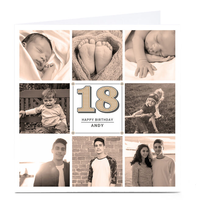 Personalised Milestone Age Photo Card - Vintage Collage, Editable Age