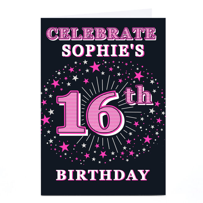 Personalised 16th Birthday Invitation - Pink Stars