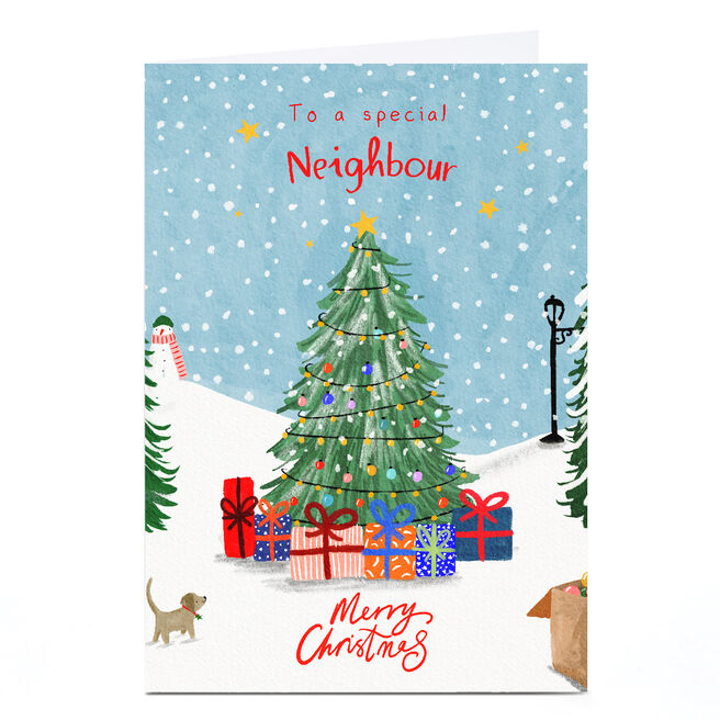 Personalised Christmas Card - Snowy Christmas Tree, Neighbour