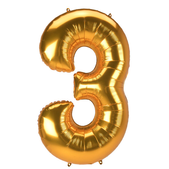 JUMBO 53-Inch Gold Foil Number 3 Balloon (Deflated) 