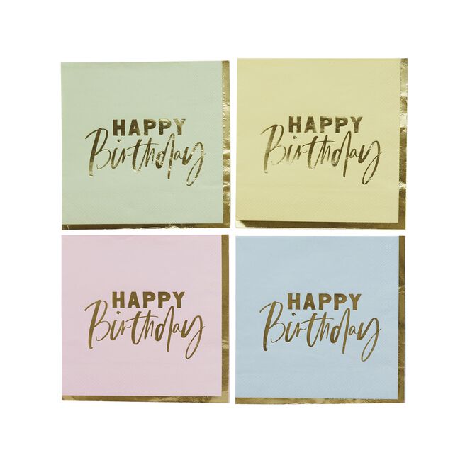 Pastel Happy Birthday Paper Napkins - Pack of 16