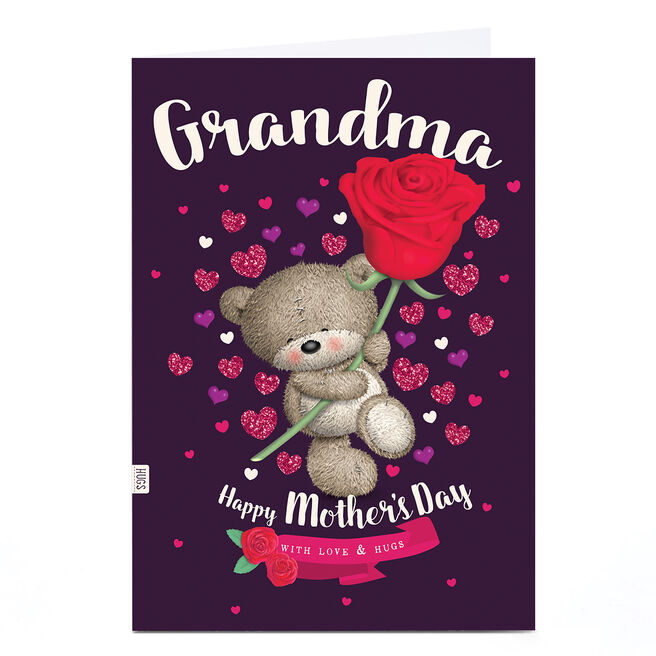Personalised Hugs Mother's Day Card - Bear with Rose, Grandma