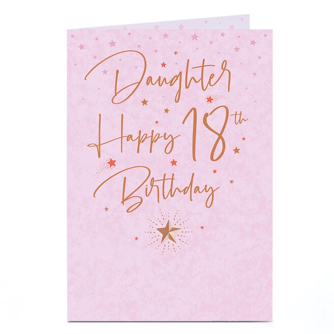 18th Birthday Card - Pink Stars and Gold Script, Daughter