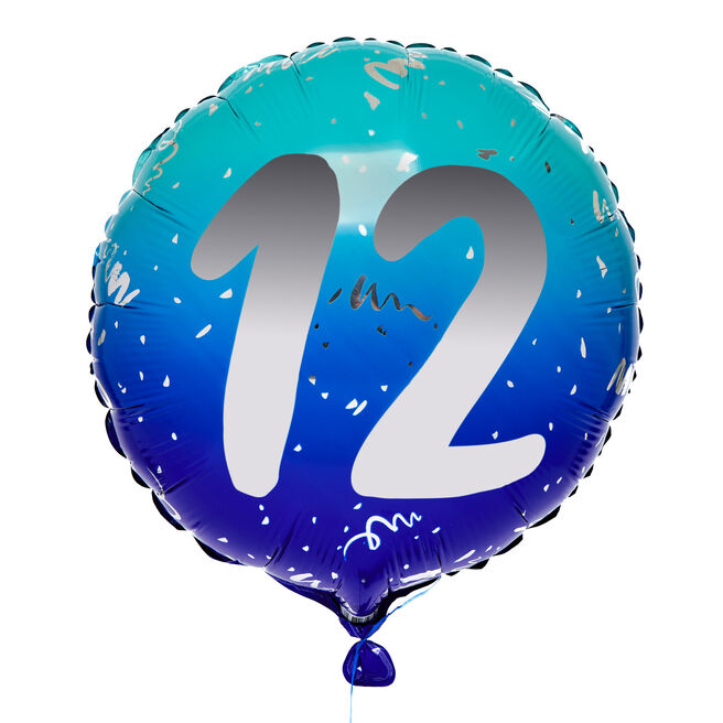 Blue Ombre 12th Birthday 18-Inch Foil Helium Balloon