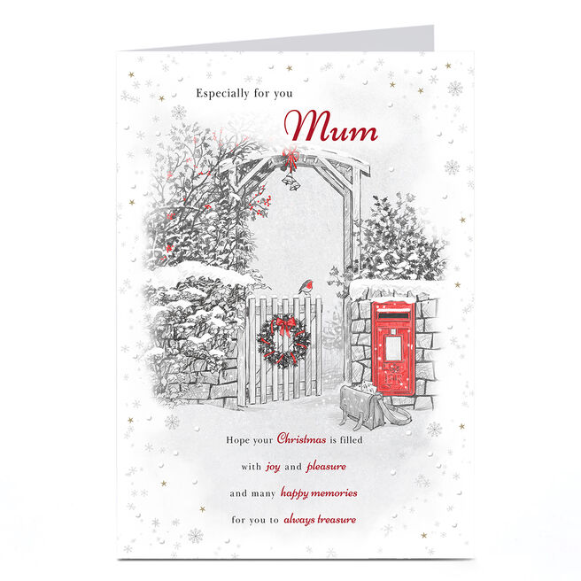 Personalised Christmas Card - Snowy Garden Gate, Any Name