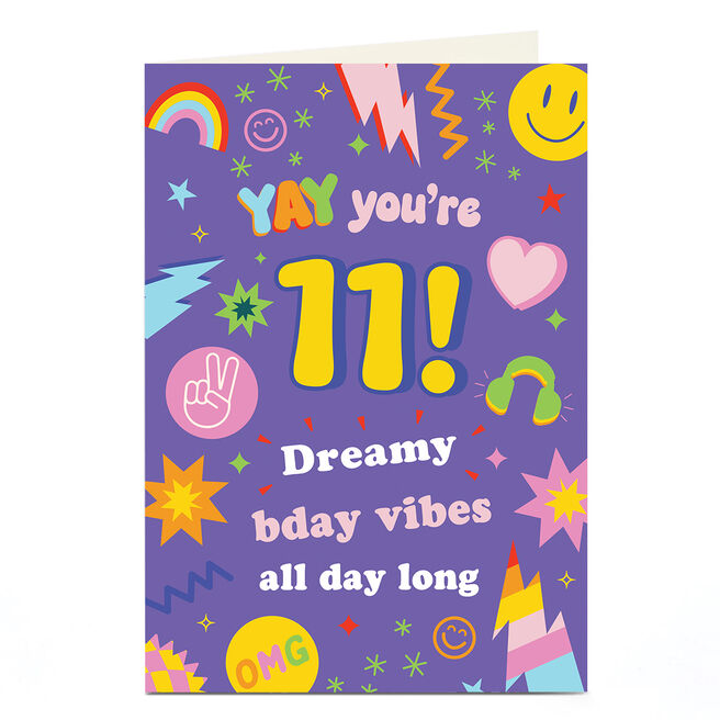 11th Birthday Card - Purple Pop Art Bday Vibes