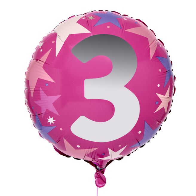 Pink Stars 3rd Birthday 18-Inch Foil Helium Balloon