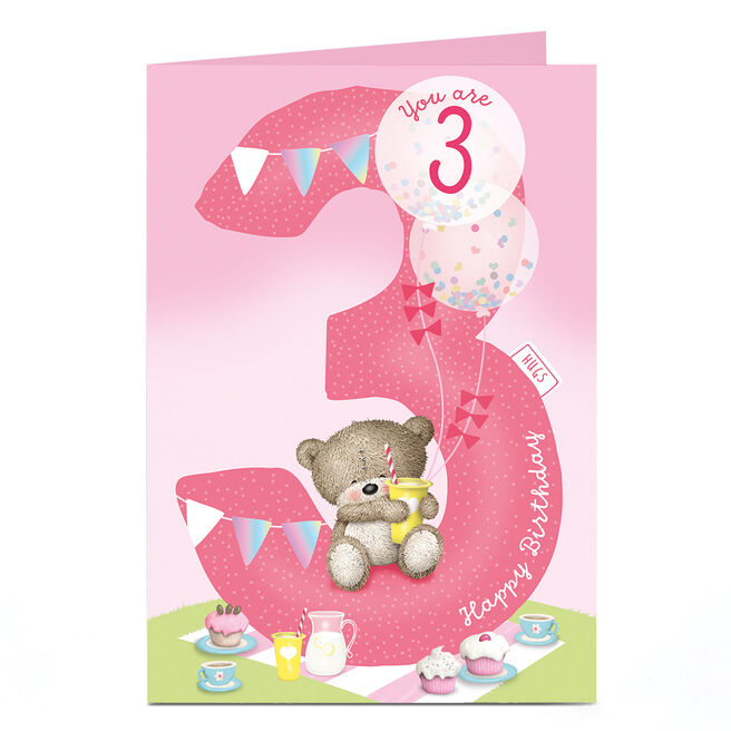Hugs 3rd Birthday Card - Pink Tea Party