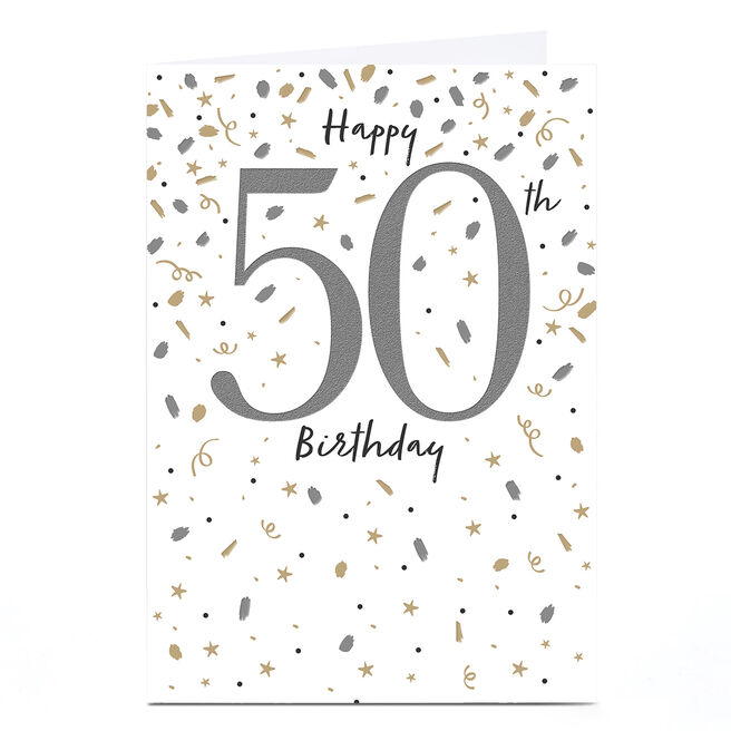 50th Birthday Card - Gold and Silver Confetti