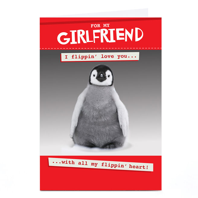 Personalised Valentine's Day Card - Girlfriend Cute Penguin