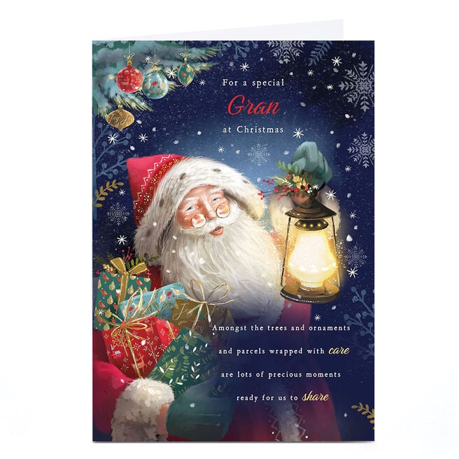 Personalised Christmas Card - Santa With Lantern Precious Moments, Gran