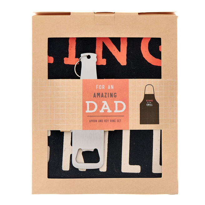 Amazing Dad King Of The Grill Apron & Keyring Gift Set
