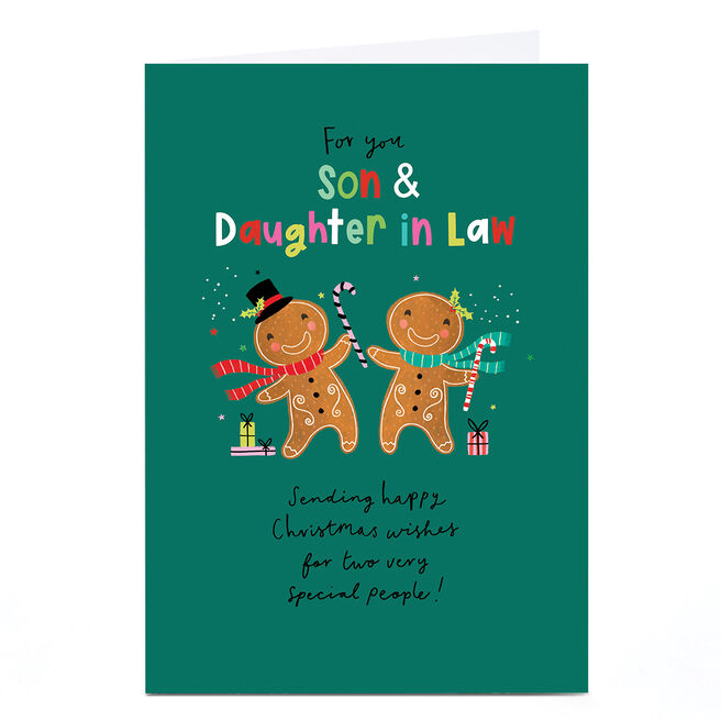 Personalised Christmas Card - Gingerbread People with Candy Canes, Son & Daughter in Law