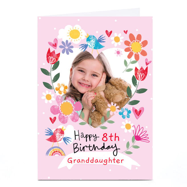 Photo Lindsay Loves to Draw 8th Birthday Card - Floral Heart, Editable Age & Recipient