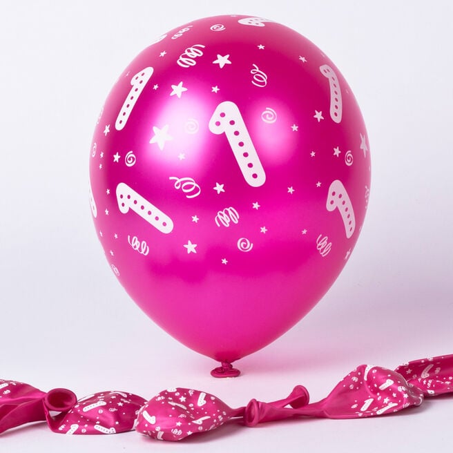 Metallic Pink 1st Birthday Helium Latex Balloons - Pack Of 6