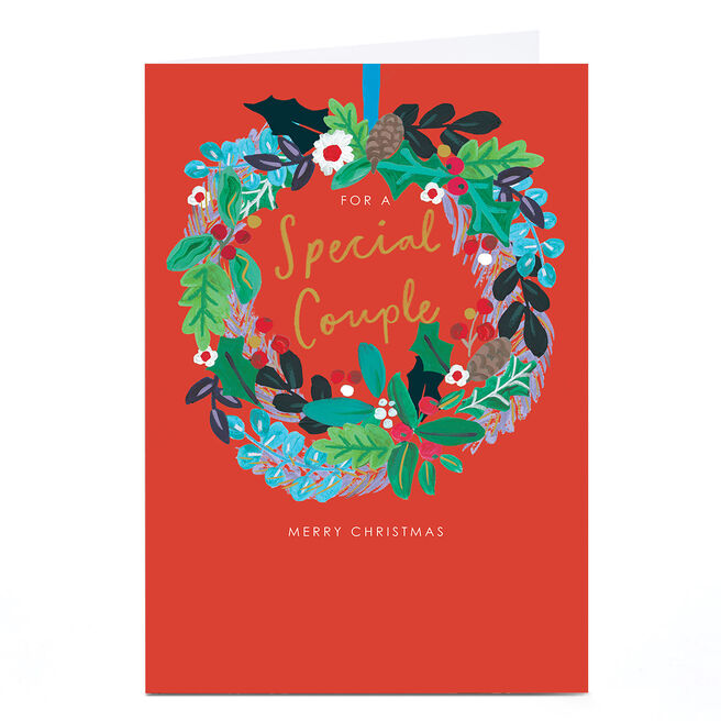 Personalised Christmas Card - Red with Christmas Wreath, Special Couple