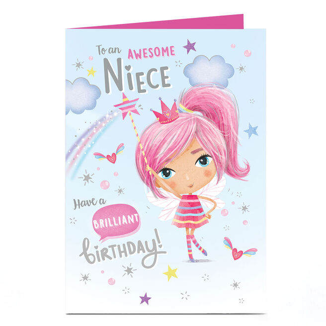 Birthday Card - Fairy Girl Stars and Rainbows, Niece