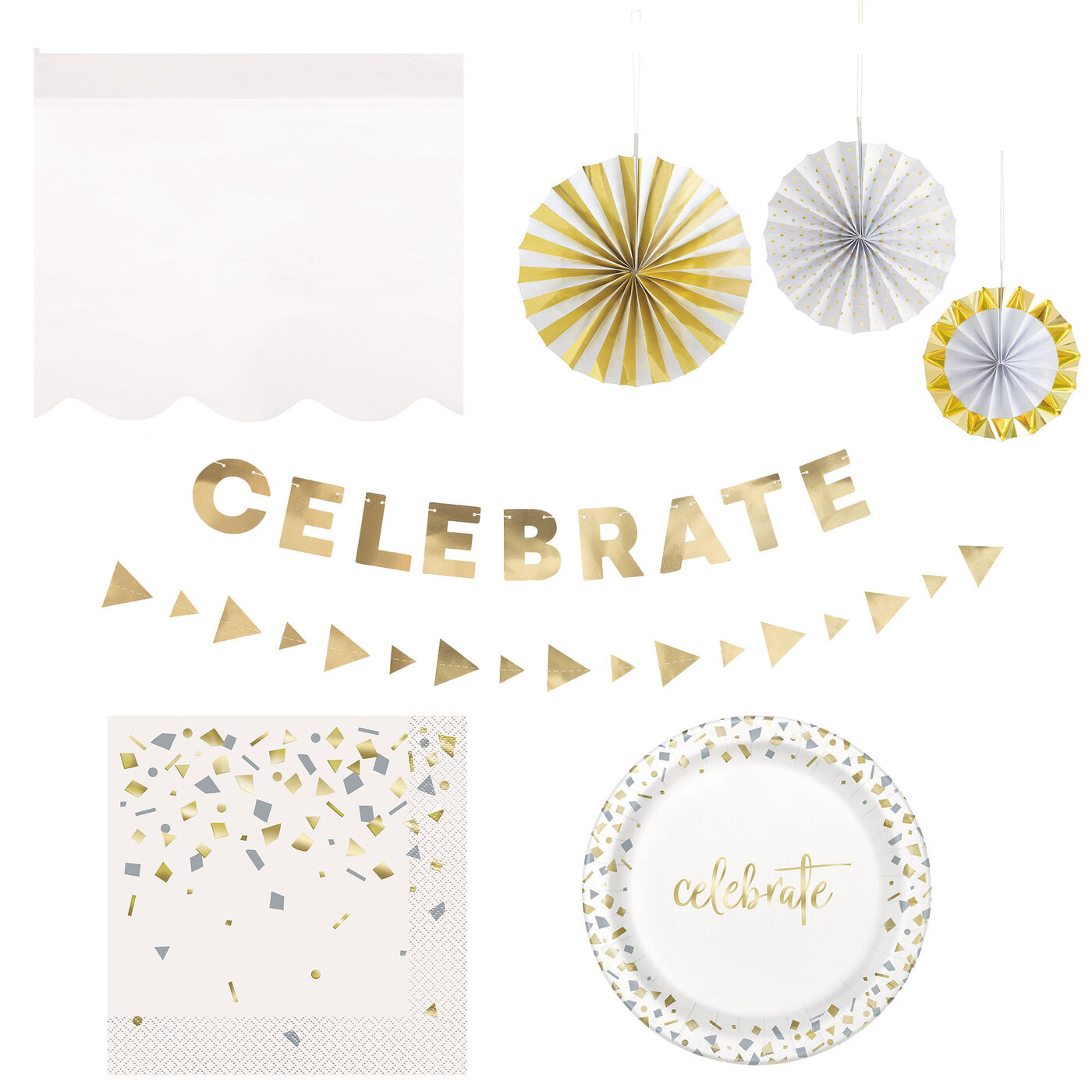 Elegant Gold Foil Confetti Dinner Plates - 10 Pack Of 9 Inch Disposable Party Plates For Celebrations