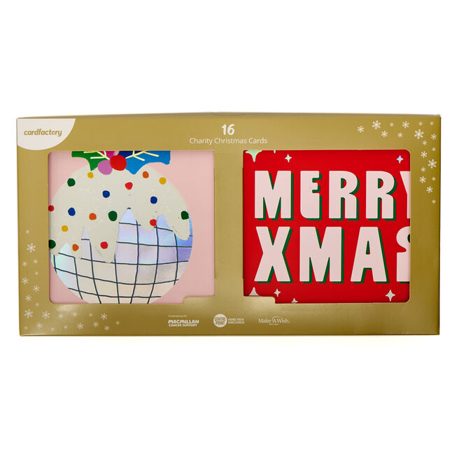16 Disco Pudding Charity Christmas Cards - 2 Designs 
