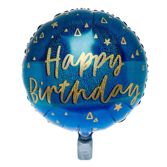 Blue & Gold Happy Birthday 18-Inch Foil Helium Balloon