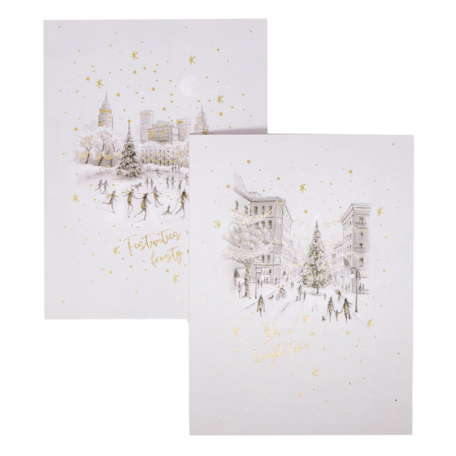 10 Deluxe Skating Scene Charity Christmas Cards - 2 Designs