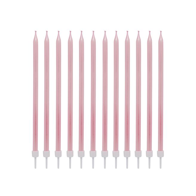Pink Tall Skinny Cake Candles - Pack of 12