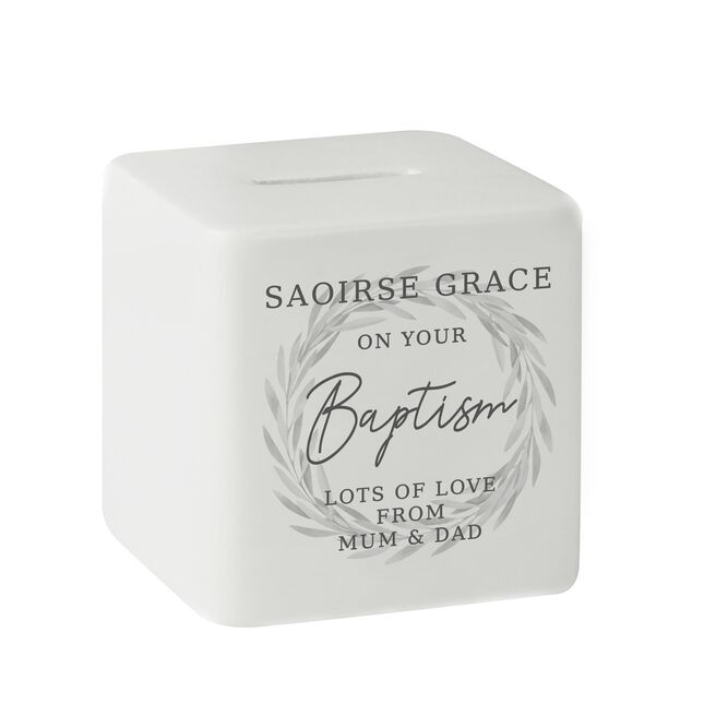 Personalised Wreath Ceramic Square Money Box