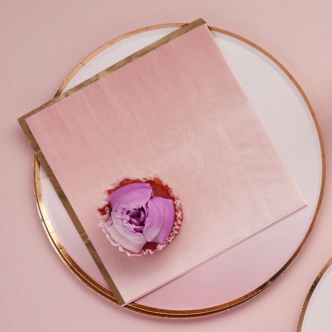 Metallic Rose Gold & Pink Ombre Paper Napkins - Pack of 16