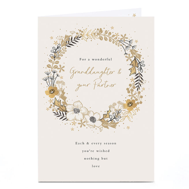 Christmas Card - Gold Wreath Wishes, Granddaughter & Your Partner