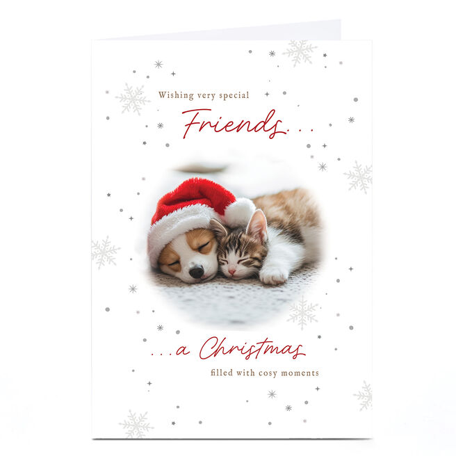 Personalised Christmas Card - Cosy Moments Puppy and Kitten Cuddle, Friends