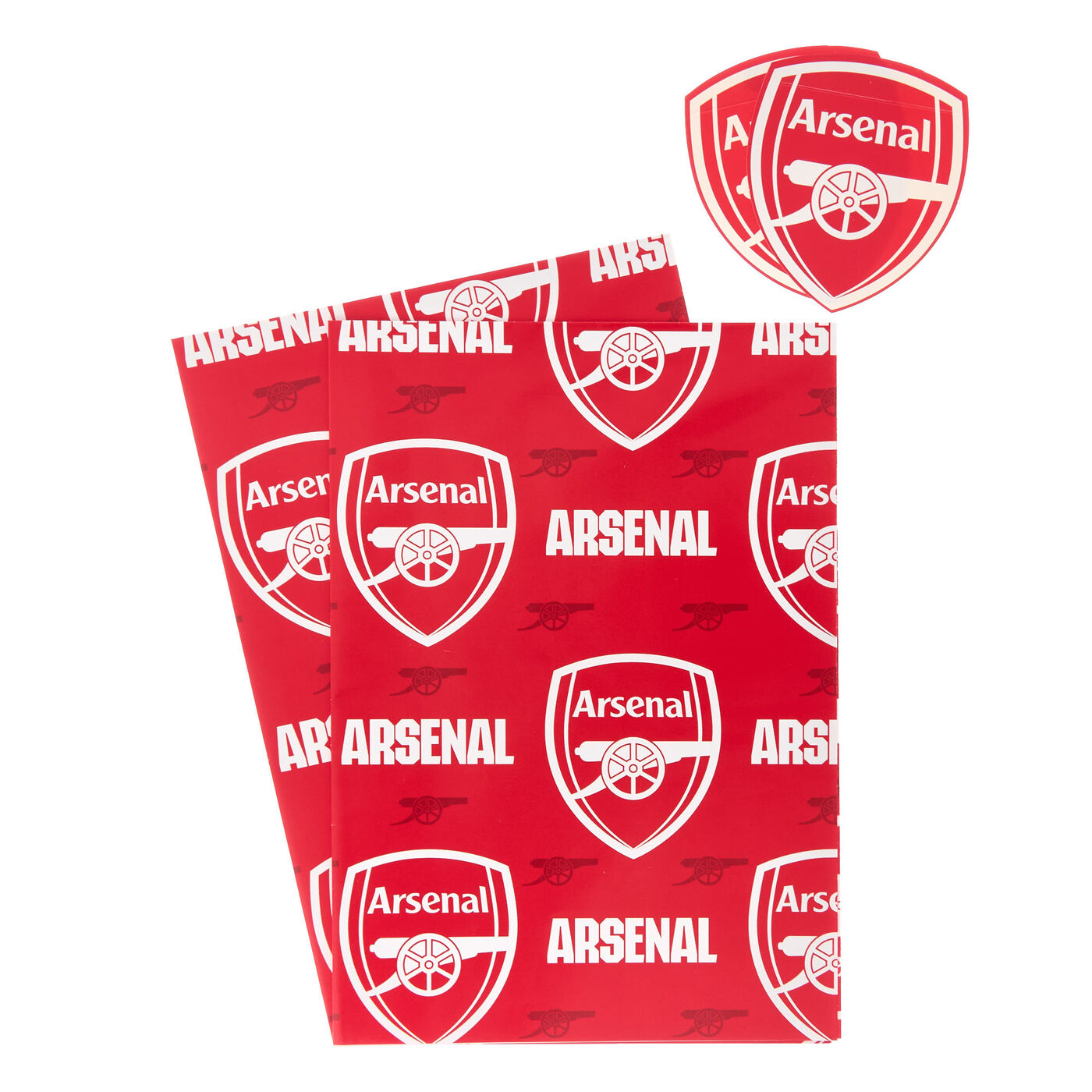 Arsenal FC Geschenkpapier, 4 Bögen, 4 Etiketten, Blatt, Größe 70 X 50 Cm, Offizielles Produkt Verantwortungsvoll Bezogen