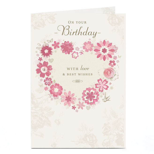 Birthday Card - Traditional Pink Floral heart