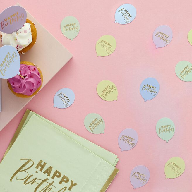 Pastel Happy Birthday Balloon Shaped Table Scatter