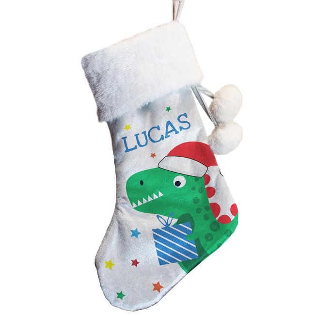 Personalised Dinosaur Christmas Stocking,  Personalised Dinosaur Christmas Stocking