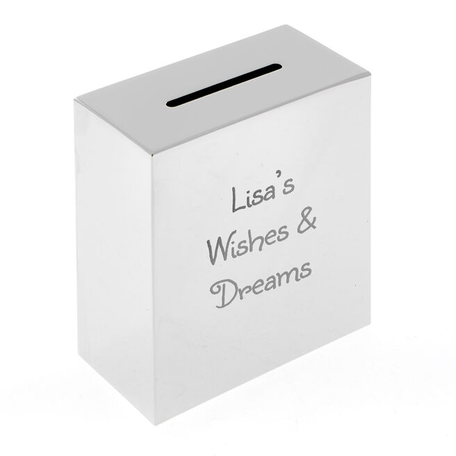 Personalised Engraved Silver Plated Square Money Box - Any Message