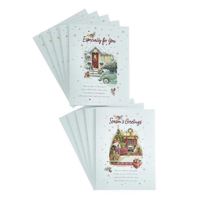 10 Deluxe Charity Boxed Christmas Cards - Fireplace & Door (2 Designs)