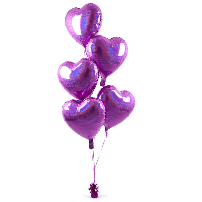 5 Light Pink Hearts Balloon Bouquet - DELIVERED INFLATED!